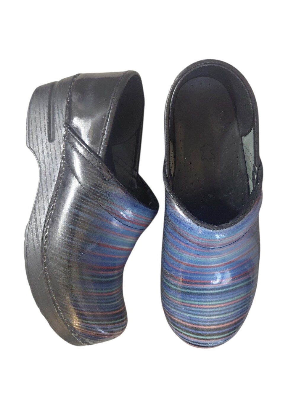 Dansko Blue Rainbow Striped Slip-On Clogs Women's Size 6 Comfort shoes